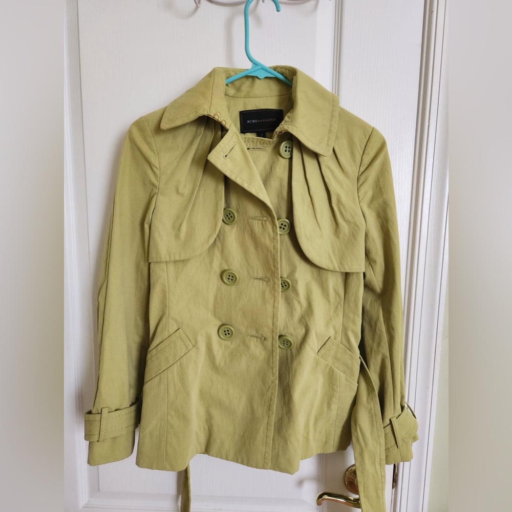BCBG Women's Olive Double-Breasted Trench Coat